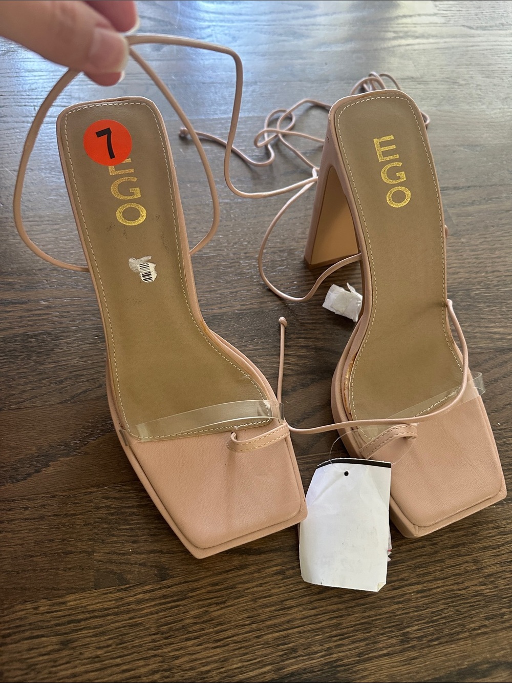 EGO Women's Nude Blush Square Toe Lace-Up Heels